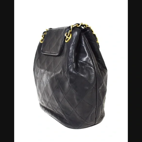 CHANEL CC MATELASSE Fringe Chain Shoulder Bag Leather Black Vintage - Picture 7 of 12